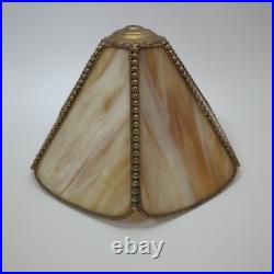 Vintage Nouveau Brass Lily and Vine Table Lamp withCream/Caramel Slag Glass Shade Vintage Nouveau Brass Lily and Vine Table Lamp withCream/Caramel Slag Glass Shade
