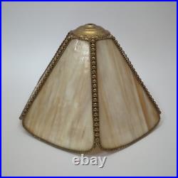 Vintage Nouveau Brass Lily and Vine Table Lamp withCream/Caramel Slag Glass Shade