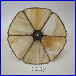 Vintage Nouveau Brass Lily and Vine Table Lamp withCream/Caramel Slag Glass Shade