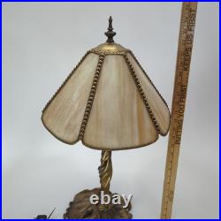 Vintage Nouveau Brass Lily and Vine Table Lamp withCream/Caramel Slag Glass Shade