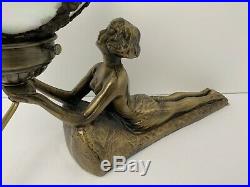 Vintage Nude Flapper Girl Lamp Tulip Shaped Slag Glass Shade Art Deco Chandler I