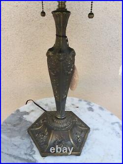 Vintage Ornate Meyda Tiffany Victorian Table Lamp Green Polygon Slag Glass Shade