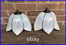 Vintage Pair Mother Of Pearl Slag Glass Tiffany Wall Sconce Lamp Shade Light