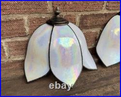 Vintage Pair Mother Of Pearl Slag Glass Tiffany Wall Sconce Lamp Shade Light