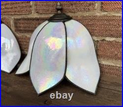 Vintage Pair Mother Of Pearl Slag Glass Tiffany Wall Sconce Lamp Shade Light