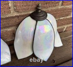 Vintage Pair Mother Of Pearl Slag Glass Tiffany Wall Sconce Lamp Shade Light