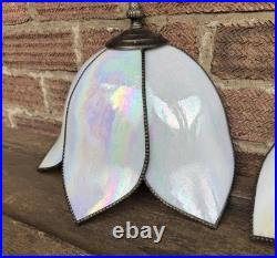 Vintage Pair Mother Of Pearl Slag Glass Tiffany Wall Sconce Lamp Shade Light
