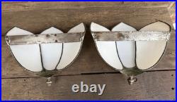 Vintage Pair Mother Of Pearl Slag Glass Tiffany Wall Sconce Lamp Shade Light