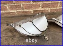 Vintage Pair Mother Of Pearl Slag Glass Tiffany Wall Sconce Lamp Shade Light