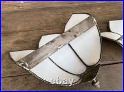 Vintage Pair Mother Of Pearl Slag Glass Tiffany Wall Sconce Lamp Shade Light