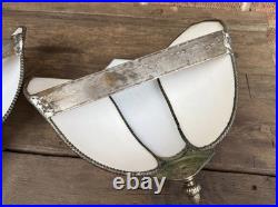 Vintage Pair Mother Of Pearl Slag Glass Tiffany Wall Sconce Lamp Shade Light