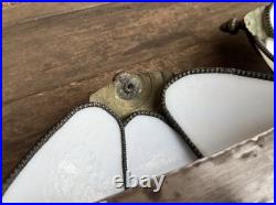 Vintage Pair Mother Of Pearl Slag Glass Tiffany Wall Sconce Lamp Shade Light