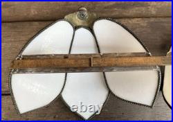 Vintage Pair Mother Of Pearl Slag Glass Tiffany Wall Sconce Lamp Shade Light