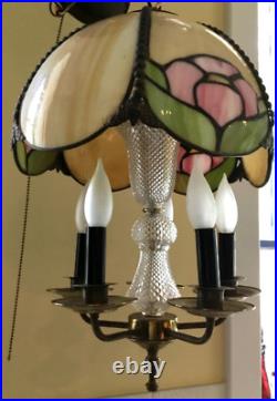 Vintage Petite Slag Glass Chandelier Floral Motif Hanging Light Fixture Lamp