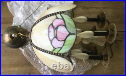 Vintage Petite Slag Glass Chandelier Floral Motif Hanging Light Fixture Lamp