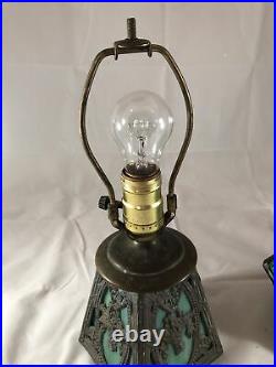 Vintage Poul Henningsen PH Leaded Stained Glass Green 13 Slag 3 Way Table Lamp