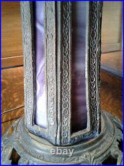 Vintage Purple White Swirled Leaded Slag Glass Table Lamp