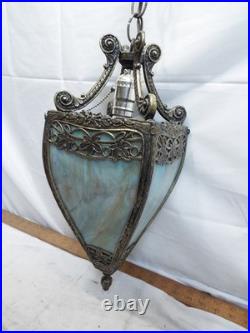 Vintage Rainbow Slag Glass Chandelier Porch Lamp Light Hanging Ornate Victorian