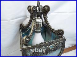 Vintage Rainbow Slag Glass Chandelier Porch Lamp Light Hanging Ornate Victorian