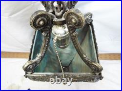 Vintage Rainbow Slag Glass Chandelier Porch Lamp Light Hanging Ornate Victorian