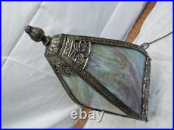 Vintage Rainbow Slag Glass Chandelier Porch Lamp Light Hanging Ornate Victorian