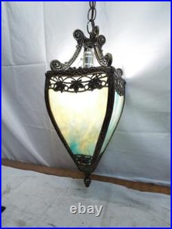 Vintage Rainbow Slag Glass Chandelier Porch Lamp Light Hanging Ornate Victorian