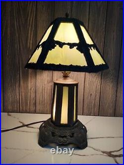 Vintage Rare EF Industries Green Slag Glass Table Lamp