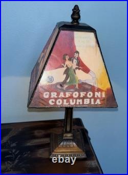 Vintage Rare Grafofoni Columbia Slag Glass Painted Revival Table Lamp
