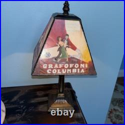 Vintage Rare Grafofoni Columbia Slag Glass Painted Revival Table Lamp