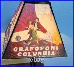 Vintage Rare Grafofoni Columbia Slag Glass Painted Revival Table Lamp