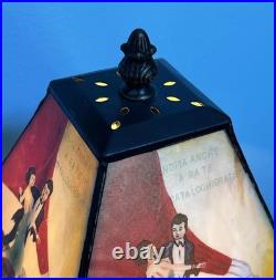 Vintage Rare Grafofoni Columbia Slag Glass Painted Revival Table Lamp
