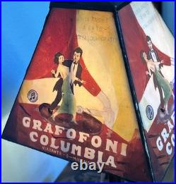 Vintage Rare Grafofoni Columbia Slag Glass Painted Revival Table Lamp