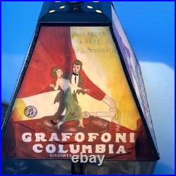 Vintage Rare Grafofoni Columbia Slag Glass Painted Revival Table Lamp