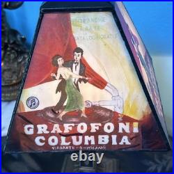 Vintage Rare Grafofoni Columbia Slag Glass Painted Revival Table Lamp
