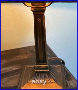 Vintage Rare Grafofoni Columbia Slag Glass Painted Revival Table Lamp