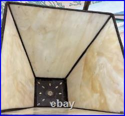 Vintage Rare Grafofoni Columbia Slag Glass Painted Revival Table Lamp