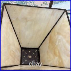 Vintage Rare Grafofoni Columbia Slag Glass Painted Revival Table Lamp