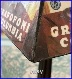 Vintage Rare Grafofoni Columbia Slag Glass Painted Revival Table Lamp