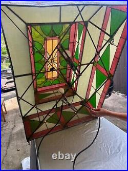 Vintage Retro Large Stained Slag Glass Hanging Chandelier 42 x 30 x 19 READ