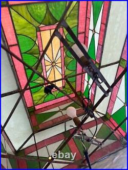 Vintage Retro Large Stained Slag Glass Hanging Chandelier 42 x 30 x 19 READ
