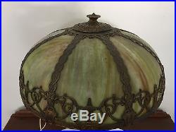 Vintage SLAG GLASS Eight Panel ART NOUVEAU Table Lamp Arts & Crafts ORNATE FANCY