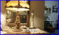 Vintage SLAG GLASS LAMP 6 PANEL WITH BASE COMPLETE
