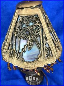 Vintage Signed Bradley & Hubbard Slag Glass Palms Design Deco Nude Lamp Base