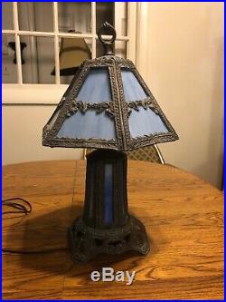 Vintage Signed PH Blue Slag Lamp