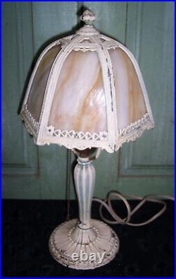 Vintage Signed Salem Bros No. 14 Bent Slag 7 Width Table Lamp Chippy Paint Vintage Signed Salem Bros No. 14 Bent Slag 7 Width Table Lamp Chippy Paint
