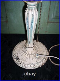 Vintage Signed Salem Bros No. 14 Bent Slag 7 Width Table Lamp Chippy Paint