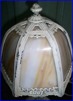 Vintage Signed Salem Bros No. 14 Bent Slag 7 Width Table Lamp Chippy Paint