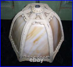 Vintage Signed Salem Bros No. 14 Bent Slag 7 Width Table Lamp Chippy Paint