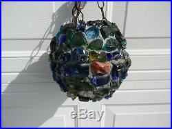 Vintage Slag Chunk Glass Globe Light Swag Lamp Shade Nader Marsh Style MCM