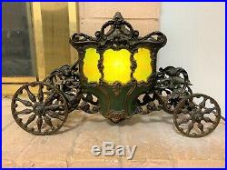 Vintage Slag Glass Carriage Buggy Metal Accent Light Lamp